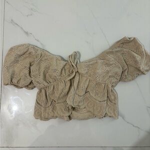 URBAN Romantics Beige Lace Off-Shoulder Blouse